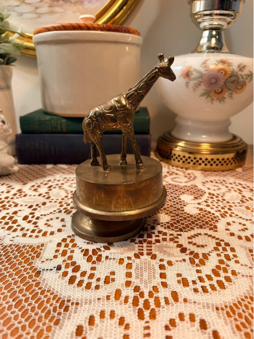 Vintage Brass Giraffe Music Box Figurine Mid Century Safari Decor